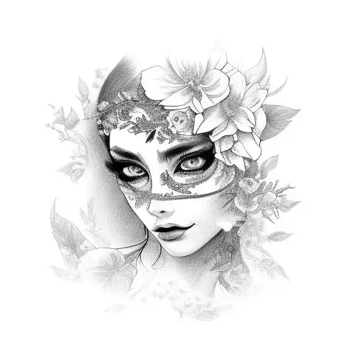 bautifull woman catrina with cempasuchil flowers around tattoo design idea