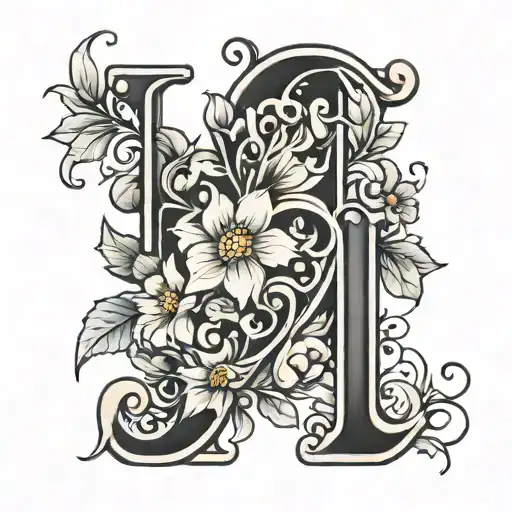 floral, letter J, heart  tattoo design idea