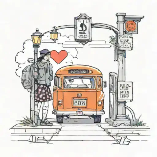 Lovers at a bus stop sign tattoo design idea