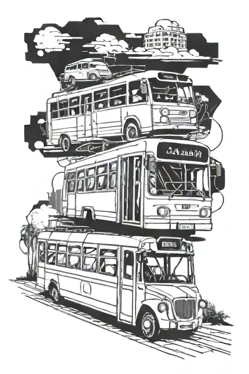 tram and bus tattoo design idea