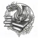 books and kawaii dragon, mandala design inspired tattoo featuring tattoo design idea