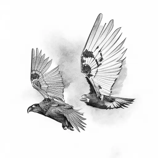 two ravens flying with wings open tattoo design idea