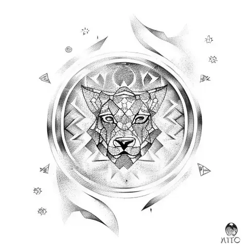 Tattoo in graphic style, zodiac sign Leo tattoo design idea