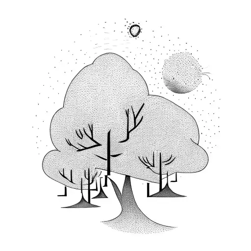 four trees with a meteor tattoo design idea