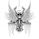 praying skeleton with wings tattoo design idea