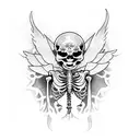 praying skeleton with wings tattoo design idea