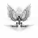 praying skeleton with wings tattoo design idea