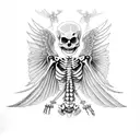 praying skeleton with wings tattoo design idea