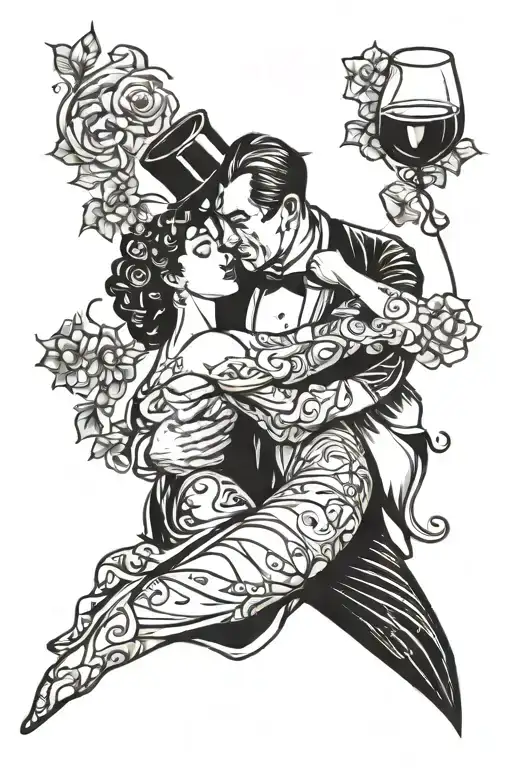theatre, tango, wine tattoo design idea