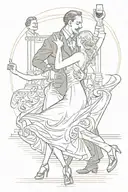 A couple dancing tango and drinking wine in front of the theater stage tattoo design idea