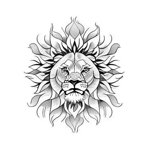 Sunflower lion Fire tattoo design idea