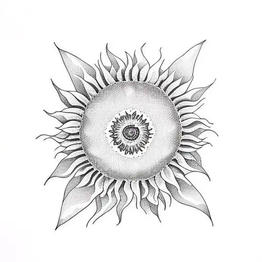 Sunflower Sun Fire tattoo design idea