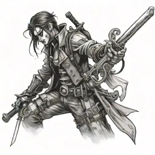 steampunk assassin with a steampunk katana tattoo design idea