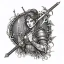 mystical warrior princess with a mystical katana tattoo design idea