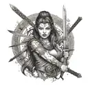 mystical warrior princess with a mystical katana tattoo design idea