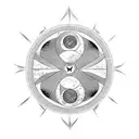 a yin-yang above three Kanji: love, hate and sacrifice with ink intertwined between each Kanji, all in a diamond point tattoo design idea