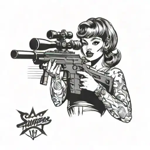 pin up girl holding sniper rifle tattoo design idea