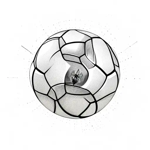 A dynamic tattoo design featuring a soccer ball and a spider in a blackwork style. tattoo design idea