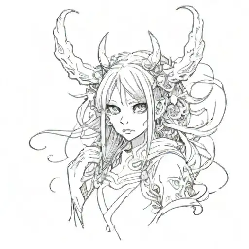 anime girl Japanese monster they fear horror beauty greatness tattoo design idea