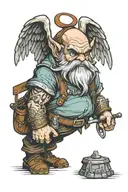 grumpy the dwarf, angel wings spread wide open wings, blacksmith  tattoo design idea