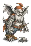 grumpy the dwarf, angel wings spread wide open wings, blacksmith  tattoo design idea