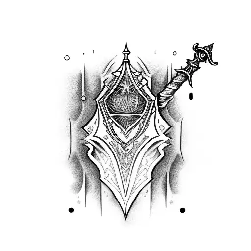 fantasy sword towers magician arm tattoo design idea