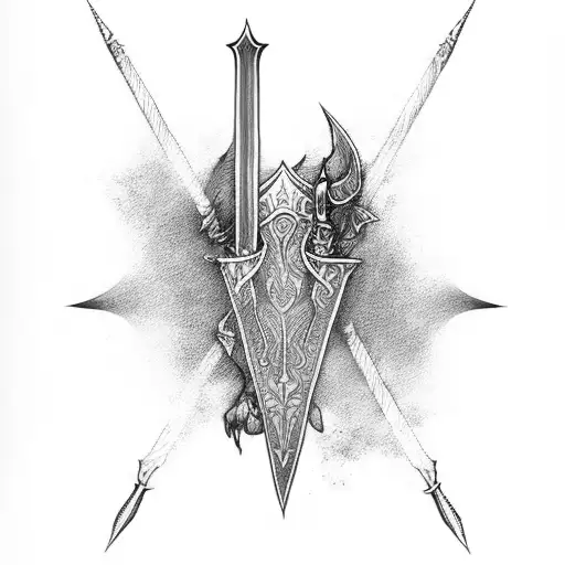 fantasy sword towers magician arm tattoo design idea