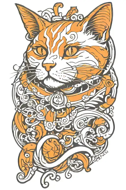 orange white cat tattoo design idea