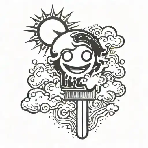 sun as popsicle melting with a smiley face tattoo design idea