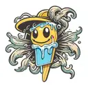 sun as popsicle melting smiley face tattoo design idea