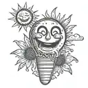 sun as popsicle melting with a smiley face tattoo design idea