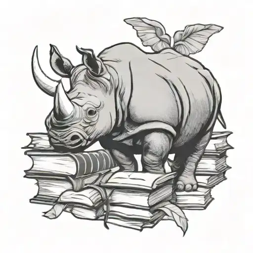 memorial rhino and books tattoo design idea