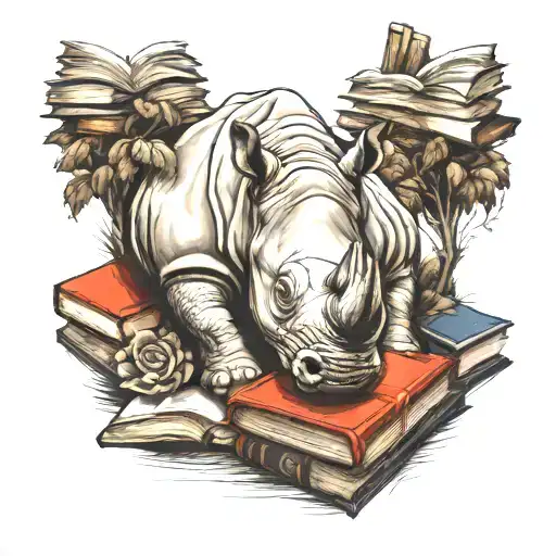 memorial rhino and books laos  tattoo design idea