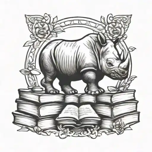 memorial rhino and books laos  tattoo design idea