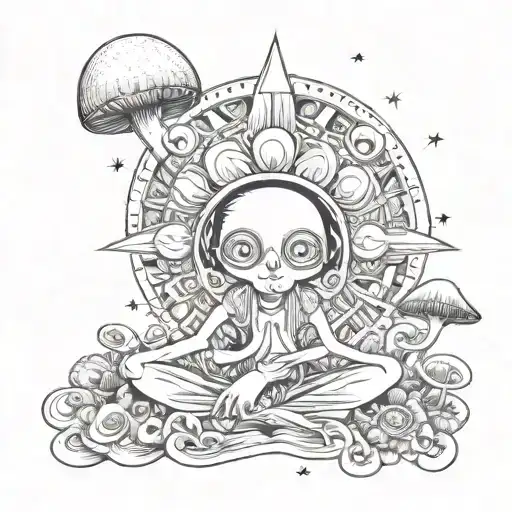 Using the word God with the design of the mushroom and the third eye and the seven human chakras in a fancy way with hap tattoo design idea