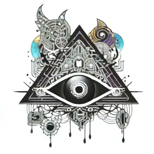 about God with the design of the mushroom and the third eye and the seven human chakras in a fancy way with hap tattoo design idea