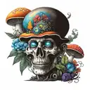 about God with the design of the mushroom and the third eye and the seven human chakras in a fancy way with hap tattoo design idea