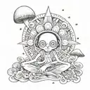 Using the word God with the design of the mushroom and the third eye and the seven human chakras in a fancy way with hap tattoo design idea