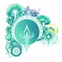 Using the word God with the design of the mushroom and the third eye and the seven human chakras in a fancy way with hap tattoo design idea