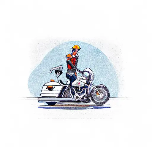 A new-school illustration of a roofer scaling a Harley Davidson motorcycle tattoo design idea