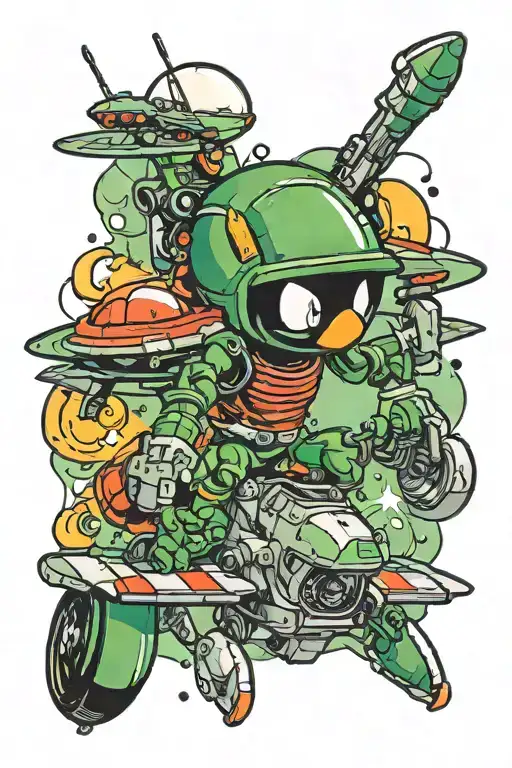 marvin the martian with bomb drone crashing tattoo design idea