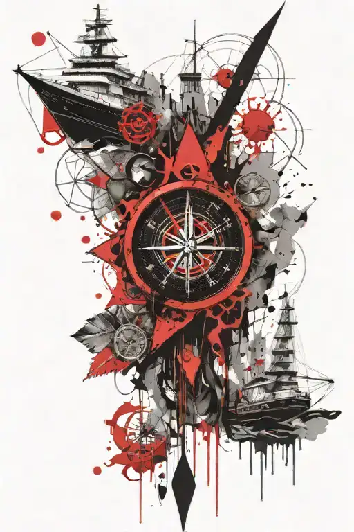 there is an empty area which between into compasses, yacht and nature make a companent tatto for this empty area  tattoo design idea