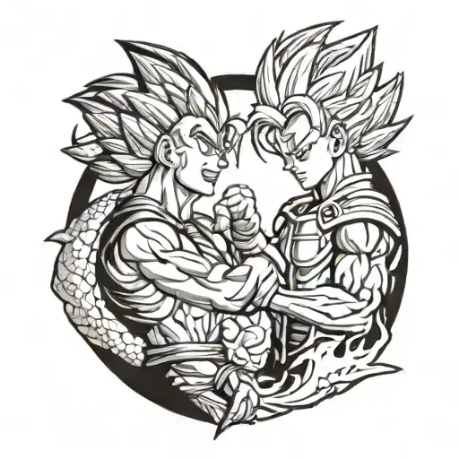 Goku and Vegeta facing off in battle. with a dragon   tattoo design idea