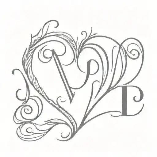 monogram letters P&S heart gray scale tattoo design idea
