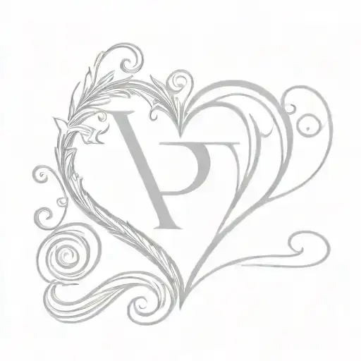 monogram letters P&S heart gray scale tattoo design idea