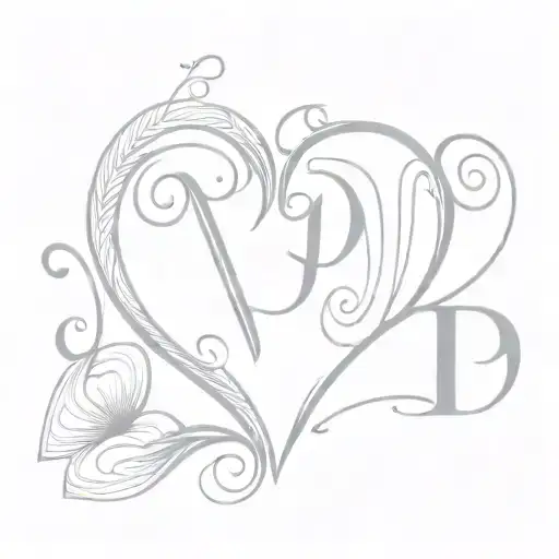 monogram letters P&S heart gray scale tattoo design idea