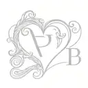 monogram letters P&S heart gray scale tattoo design idea