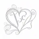monogram letters P&S heart gray scale tattoo design idea