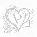 monogram letters P&S heart gray scale tattoo design idea