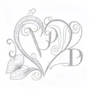 monogram letters P&S heart gray scale tattoo design idea